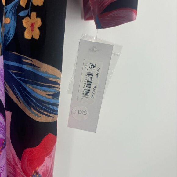 Donna Morgan High Asymmetric Neck Long Sleeve Mini Dress Lillies Black/Lilac 14 - Picture 8 of 8